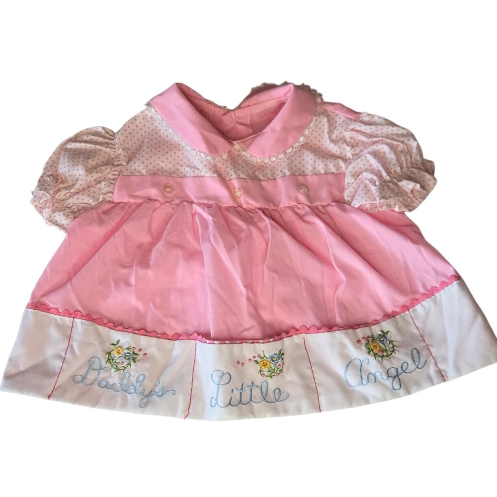 Vintage Cradle Togs Baby Dress Pink Daddy's Little Angel Embroidered 6m